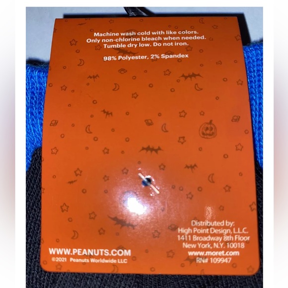 Peanuts Snoopy Crew Socks 1 Pair Men 6.5-12 Blue Orange w Pumpkin Halloween NEW! - Picture 4 of 9